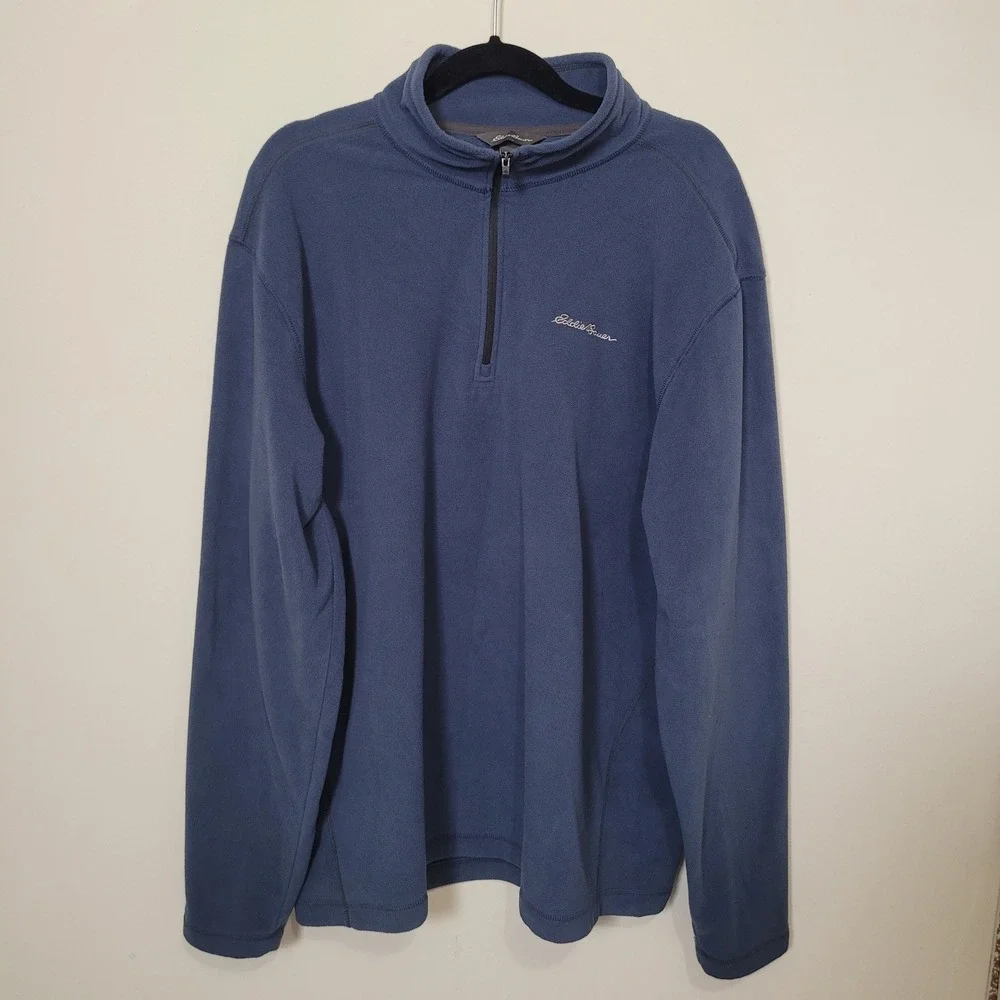 Eddie Bauer XL Tall Fleece Quarter Zip Pullover Mens Blue Mock Neck Lightweight
